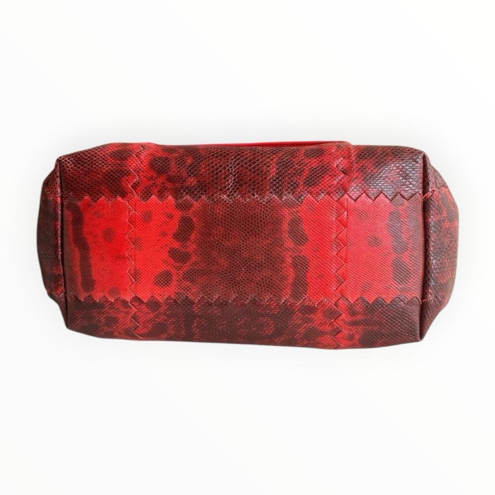 Python Leather Red Shoulder Bag With Chain Strap - Picture 7 of 12